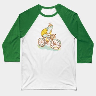 Cottagecore Frog on a Bicycle Baseball T-Shirt